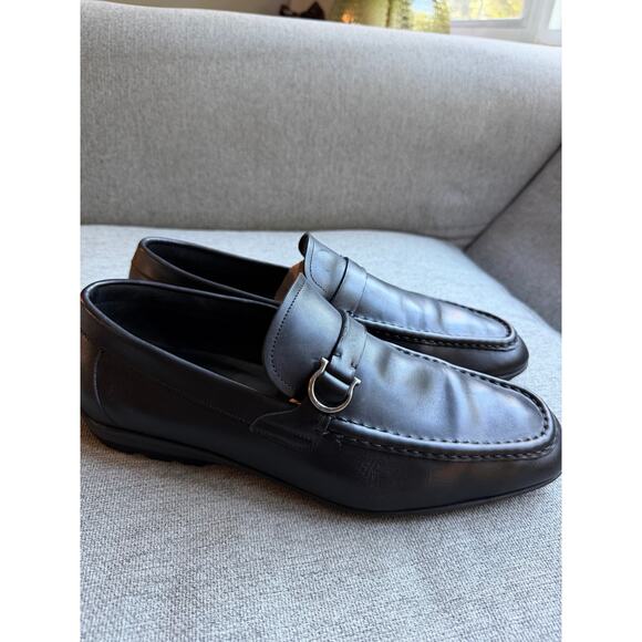 Salvatore Ferragamo Gitano Single Gancia Black Genuine Leather Loafer Men Sz 13 - Picture 1 of 12